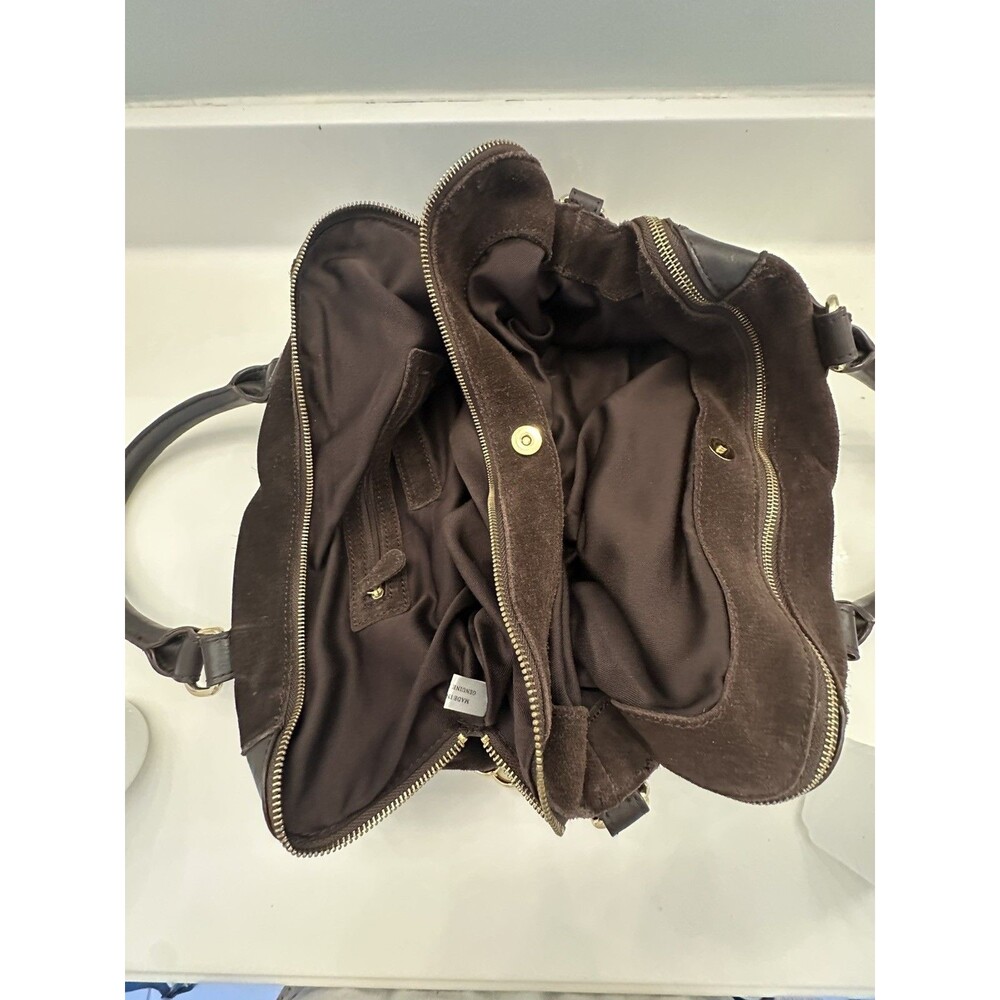 AUDREY BROOKE Brown Suede & Leather Crossbody Satchel Handbag W/ Chain Strap - Picture 9 of 16